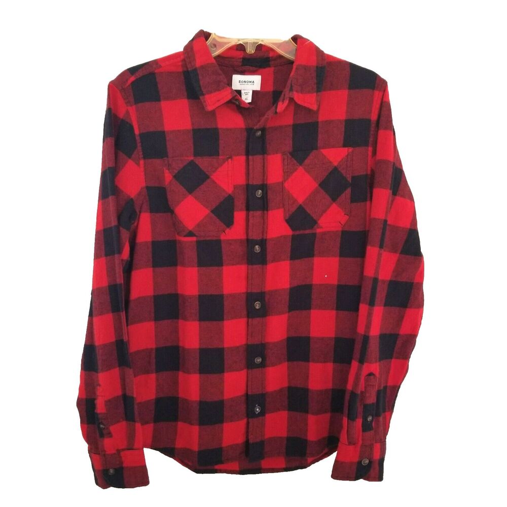 Sonoma Flannel Shirt Junior Womens XL Red Black Buffalo Plaid Outdoor Everyday